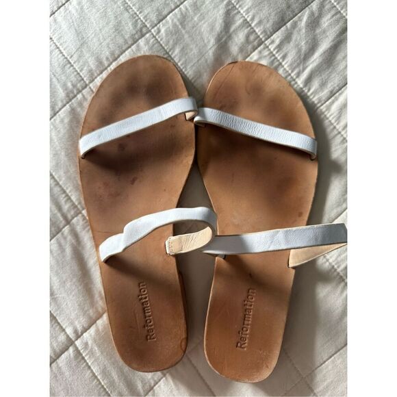 Reformation White Leather Sandals Size 8‎ - Picture 1 of 6